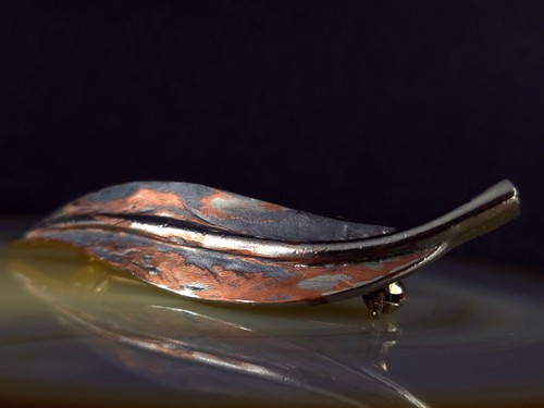 Brosche metall blatt schmal - brosche,